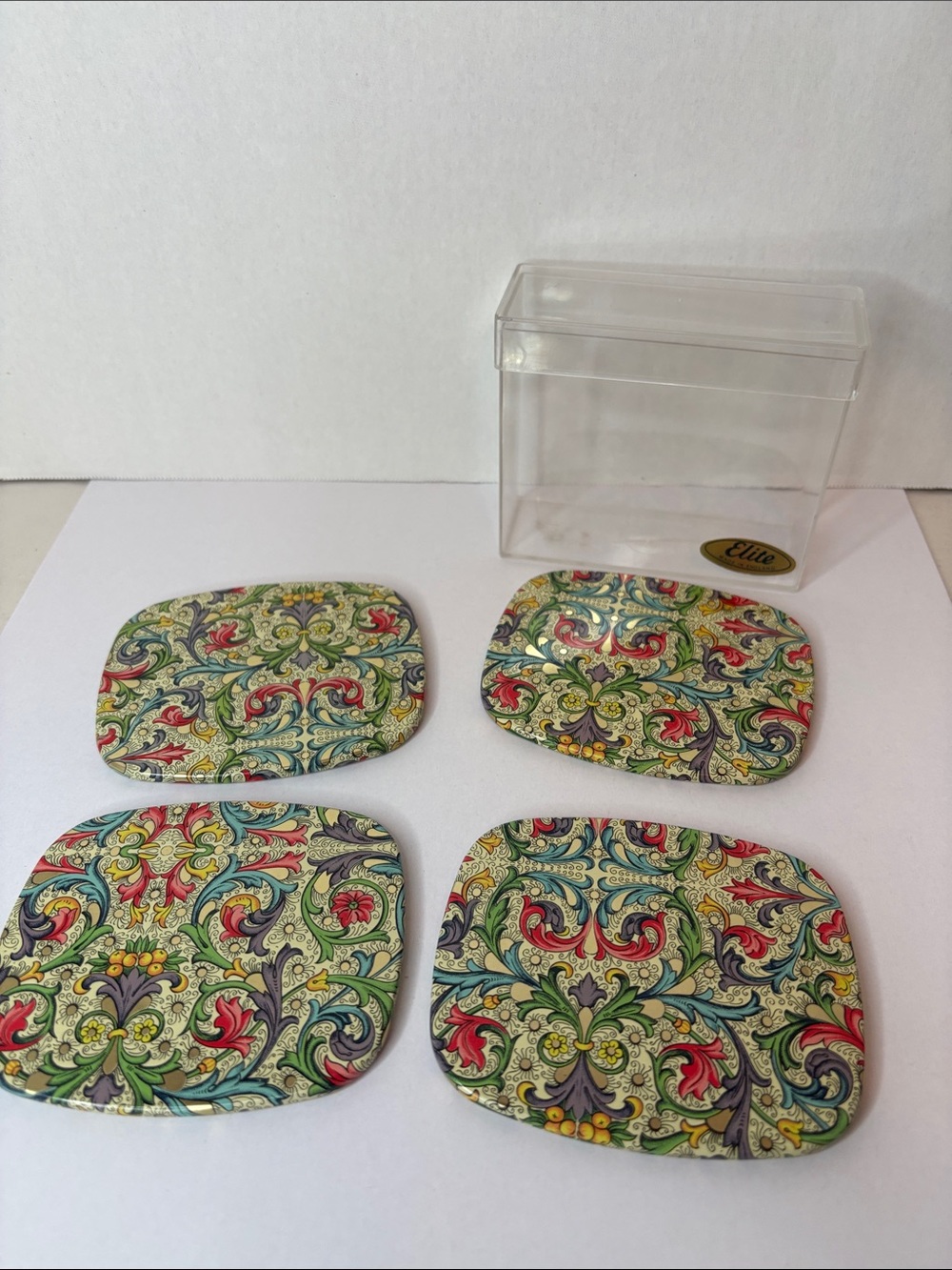 Elite Floral Metal Square Coasters - Set of 4